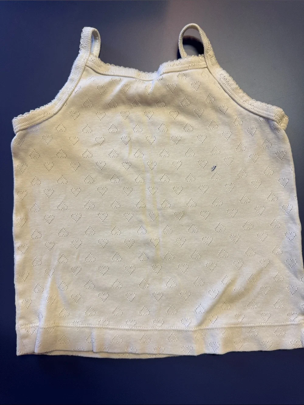 Girls Cream Heart Eyelet Tank Top